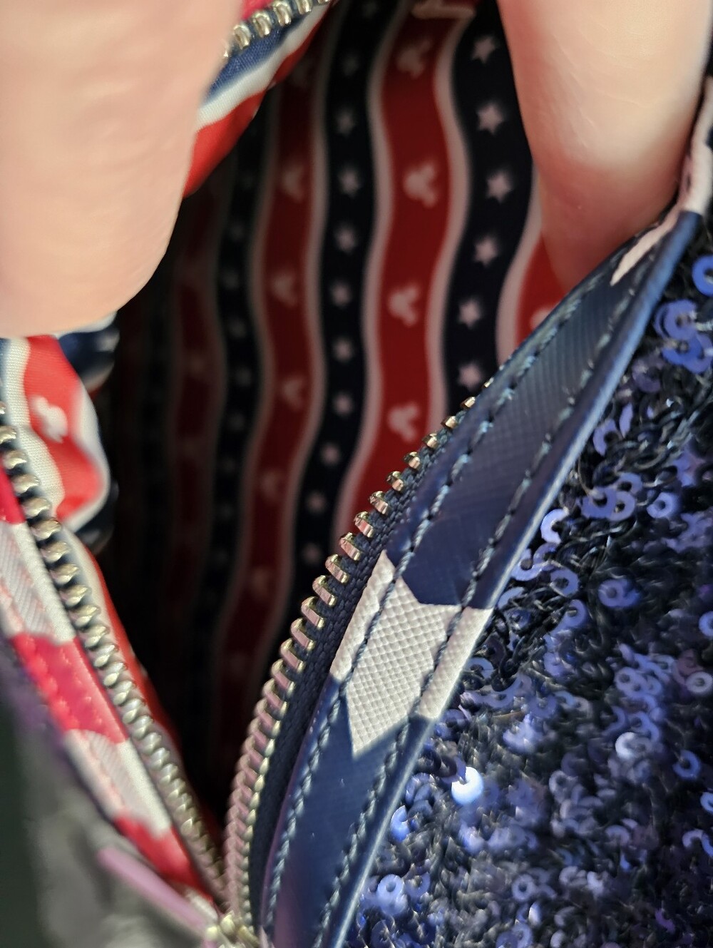 Disney Parks Loungefly Blue Sequin Minnie Mouse Backpack with American Flag Bow - Picture 4 of 6